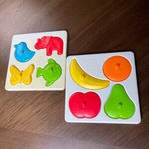 The First Years 4 Piece Puzzle Vintage 1977 Fruit Animal Plastic Hong Kong Toy
